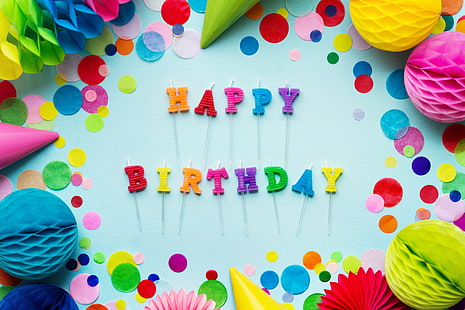 свещи, цветни, дъга, честит рожден ден, цветове, празник, декорация, свещ, рожден ден, HD тапет HD wallpaper
