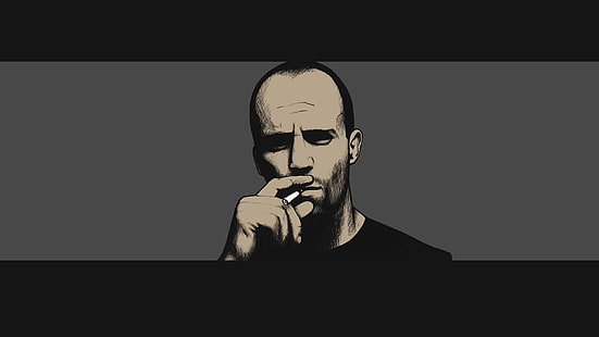 Wallpaper sketsa Jason Statham, Jason Statham, pria, merokok, rokok, Wallpaper HD HD wallpaper