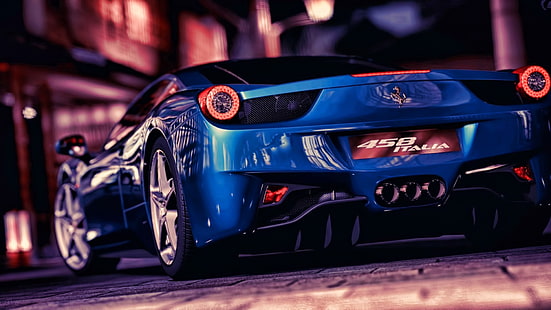 coche deportivo azul, coche, Ferrari 458, Gran Turismo 5, videojuegos, Fondo de pantalla HD HD wallpaper