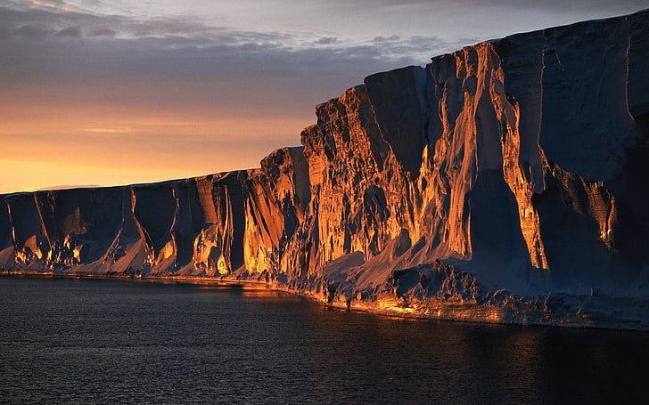 brown cliff, landscape, nature, ice, sea, coast, Antarctica, winter, mountains, white, water, cliff, Arctic, iceberg, HD wallpaper