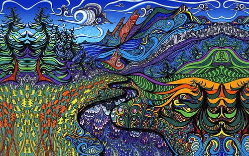 lukisan abstrak warna-warni, karya seni, psychedelic, warna-warni, seni digital, lanskap, Wallpaper HD HD wallpaper