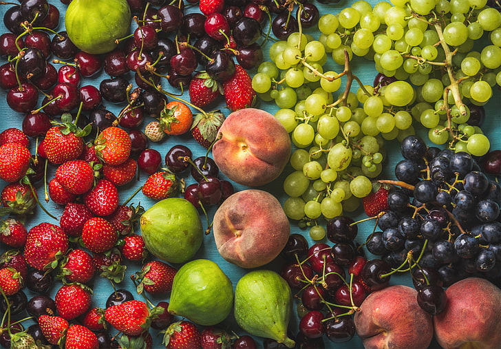 cereza, fresa, baya, uvas, fruta, duraznos, Fondo de pantalla HD