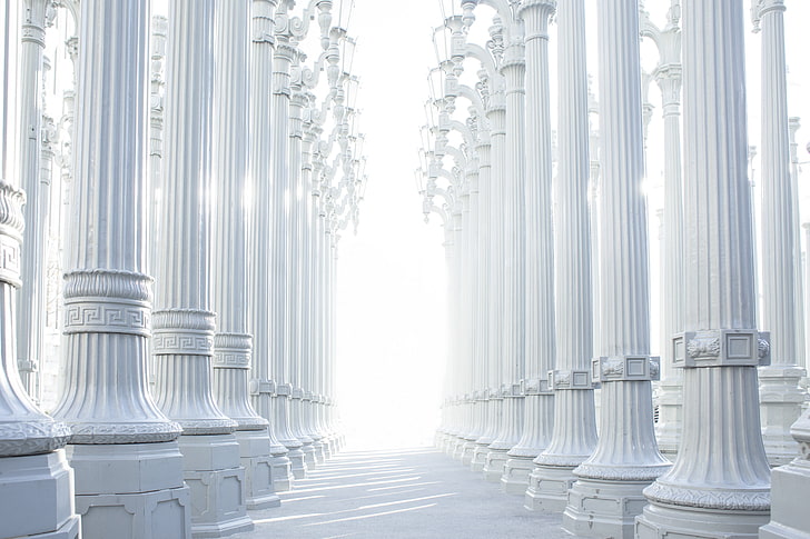 pilar de concreto branco, colunas, arquitetura, grego, HD papel de parede