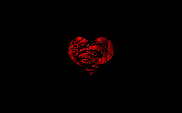 heart, minimalism, black, red, artwork, black background, HD wallpaper