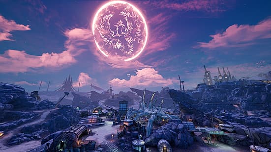 Borderlands 3, видеоигры, скриншот, луна, солнце, HD обои HD wallpaper
