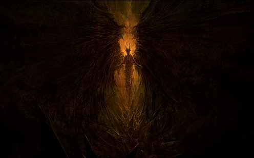 демон, крылья, сатана, люцифер, ад, произведения искусства, фэнтези, HD обои HD wallpaper