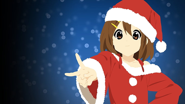 аниме-персонаж с коричневыми волосами в красном костюме Санта-Клауса, аниме-персонаж с коричневыми волосами, K-ON !, аниме, аниме-девушки, Рождество, аниме-векторы, Hirasawa Yui, брюнетка, HD обои