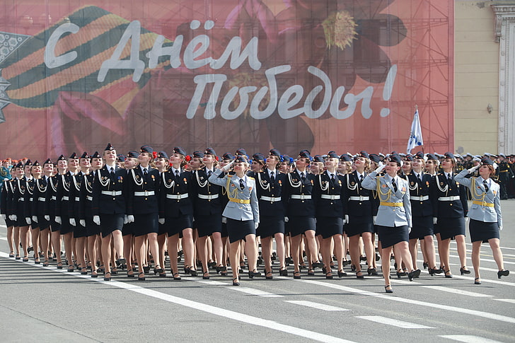girls, holiday, victory day, parade, red square, March, May 9, cadets, HD wallpaper