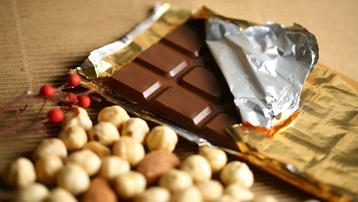 Schokoriegel, Schokolade, Fliesen, Nüsse, Folie, HD-Hintergrundbild