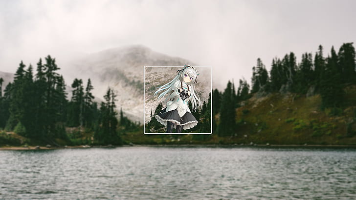 Shikiyo, blurred, water, oak trees, HD wallpaper