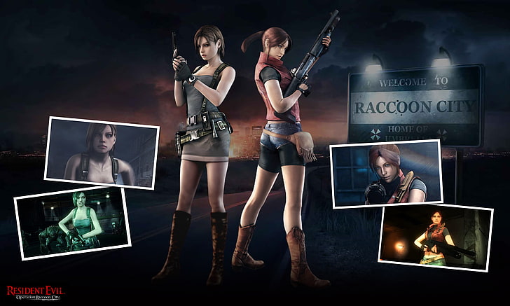 Resident Evil цифровые обои, пистолет, оружие, дробовик, Resident Evil, биологическая опасность, Resident Evil: операция «Город енотов», Джилл Валентайн, Клэр Редфилд, HD обои