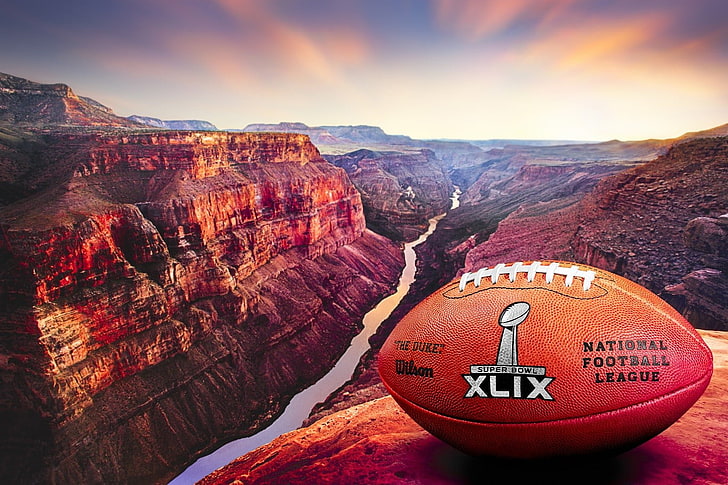 brązowy futbol Wilson, NFL, Grand Canyon, Arizona, Super Bowl, USA, futbol amerykański, Tapety HD