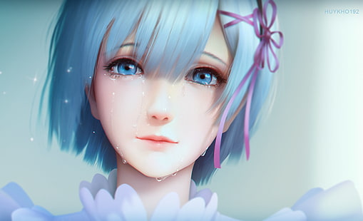 Rem, Rem (Re: Zero), Anime-Mädchen, Anime, blaue Haare, Re: Zero Kara Hajimeru Isekai Seikatsu, weinend, HD-Hintergrundbild HD wallpaper