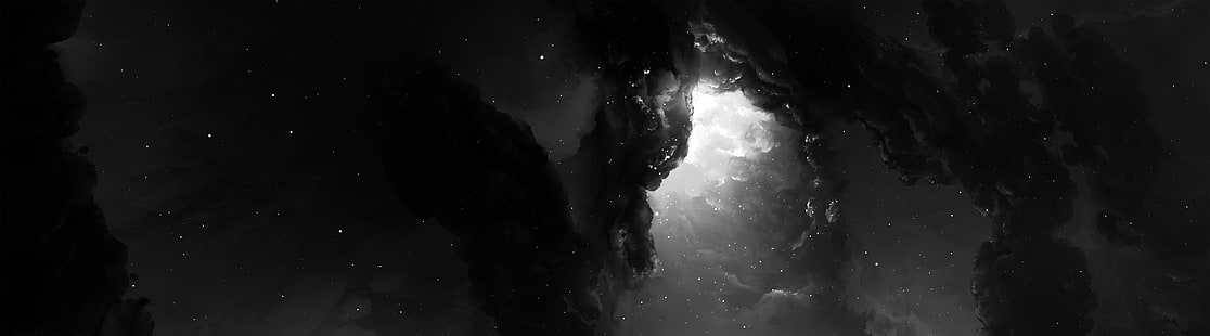 Dual Monitor Nebula, Space, Planets, Nebula, White, Black, Stars, Amazing, Futuristic, Cosmos, Brilliant, spännande, Macbook, fascinerande, 4k, ultrahd, f4lyn, starkiteckt, holsopple, morbid, nathan, dual monitor, HD tapet HD wallpaper