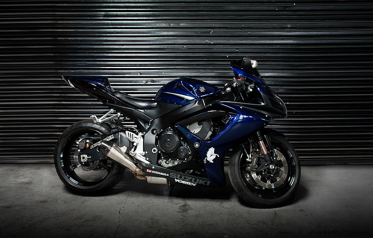 blue and black Suzuki sports bike, blue, motorcycle, profile, Supersport, bike, Suzuki, blinds, gsx-r1000, HD wallpaper