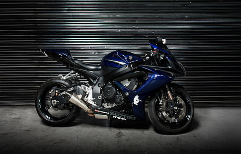 синий и черный спортивный мотоцикл Suzuki, синий, мотоцикл, профиль, Supersport, байк, Suzuki, шторки, gsx-r1000, HD обои HD wallpaper