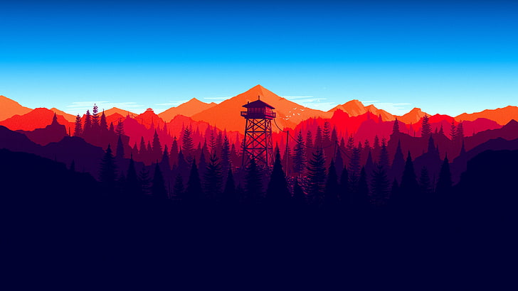 silhouette of trees, firewatch, forest, landscape, in-game, minimalistic, Games, HD wallpaper