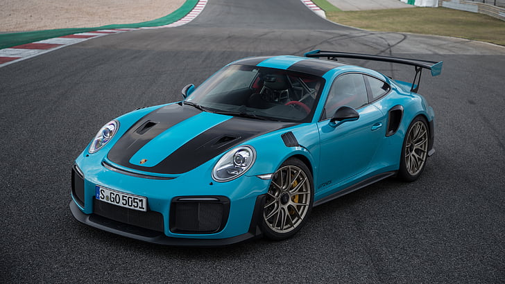 coupe biru dan hitam, Porsche 911 GT2 RS, 2018, 4K, Wallpaper HD