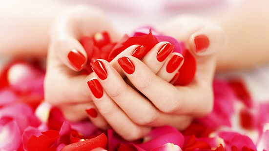 mains-ongles-doigt-manucure-rouge-rose, Fond d'écran HD HD wallpaper