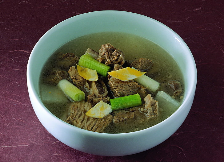 beef soup dish, soup, dish, meat, onion, beef, HD wallpaper