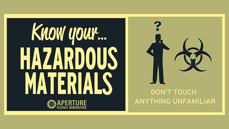 Portal Aperture Hazardous Materials Poster HD、ビデオゲーム、ポータル、アパーチャ、ポスター、危険物、材料、 HDデスクトップの壁紙