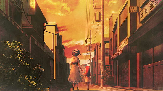 Steins;Gate, Steins;Gate 0, Shiina Mayuri, Shiina Kagari, urban, city, sky, anime girls, anime, HD wallpaper HD wallpaper