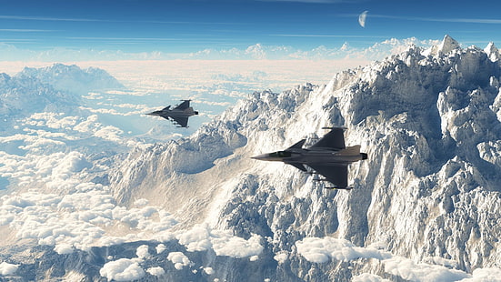 полет двух самолетов, реактивный истребитель, самолет, самолеты, небо, JAS-39 Gripen, военный самолет, военный, транспортное средство, HD обои HD wallpaper