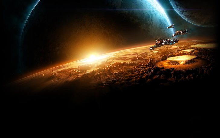 brauner Planet, apokalyptisch, Science-Fiction, Planet, Atom, Starcraft II, Weltraum, Videospiele, HD-Hintergrundbild