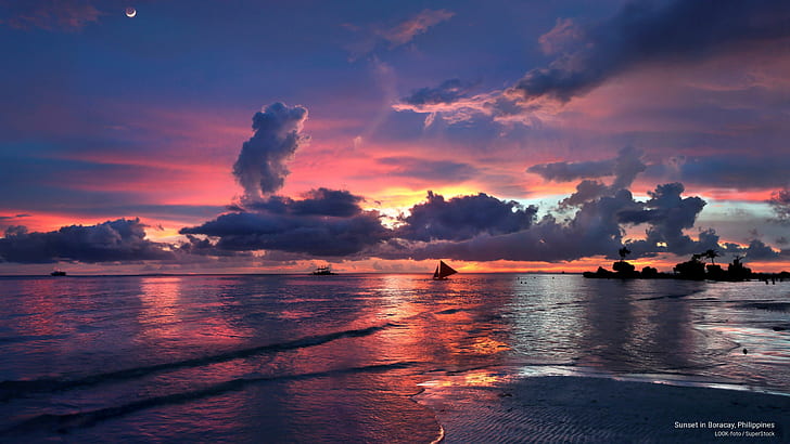Matahari terbenam di Boracay, Filipina, Matahari Terbit / Terbenam, Wallpaper HD