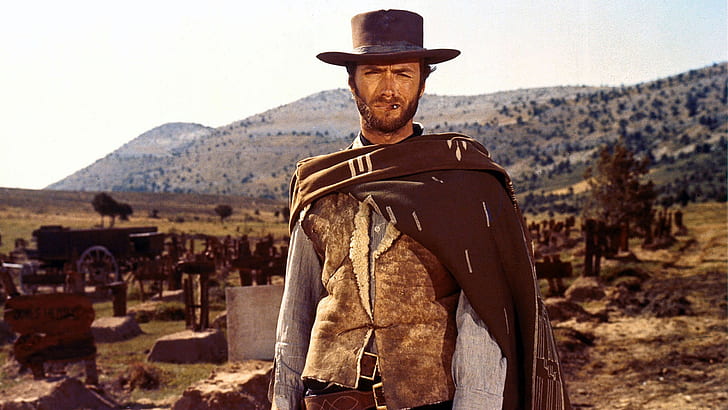 Dobry, zły i brzydki - Clint Eastwood Smoking HD, mężczyzna w szaro-brązowej marynarce z brązowym szalikiem w kapeluszu, Clint Eastwood, palący, zły i brzydki, dobry, Tapety HD