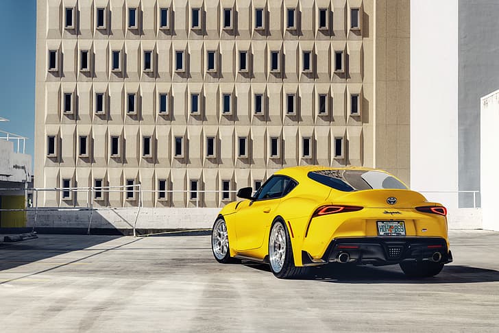 gelb, Sportwagen, Rückansicht, Toyota Supra, 2020 Toyota GR Oben, HD-Hintergrundbild