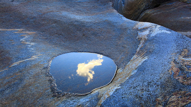 Puddle Rock Stone Reflection HD, nature, reflection, rock, stone, puddle, HD wallpaper