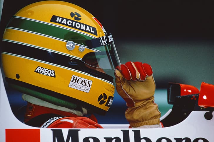 Ayrton Senna, шлем, ръкавици, Формула 1, Mclaren Mp4, HD тапет