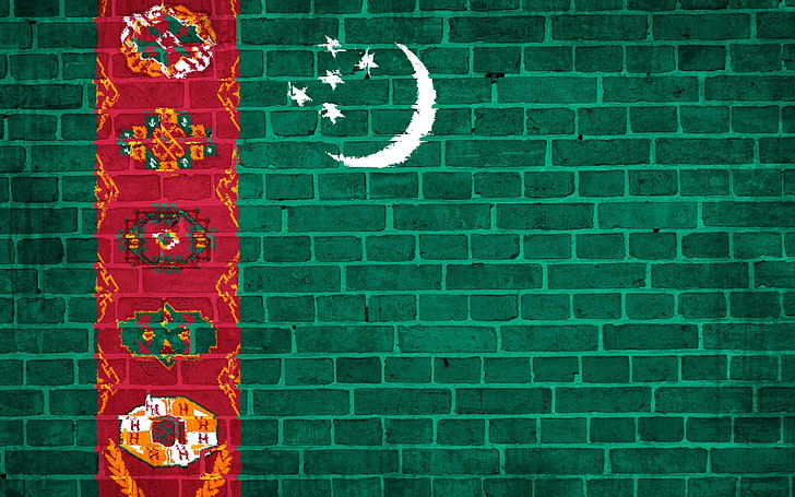 red and green flag painting, turkmenistan, flag, wall, texture, HD wallpaper