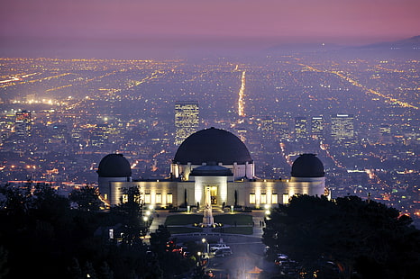 weiße konkrete Gebäude digitale Tapete, Stadt, die Stadt, USA, Los Angeles, Kalifornien, Griffith Observatory, HD-Hintergrundbild HD wallpaper
