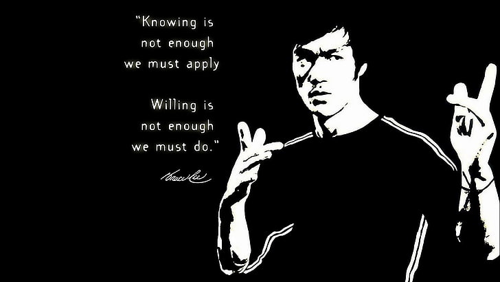 Bruce Lee with text overlay, quote, Bruce Lee, motivational, HD wallpaper