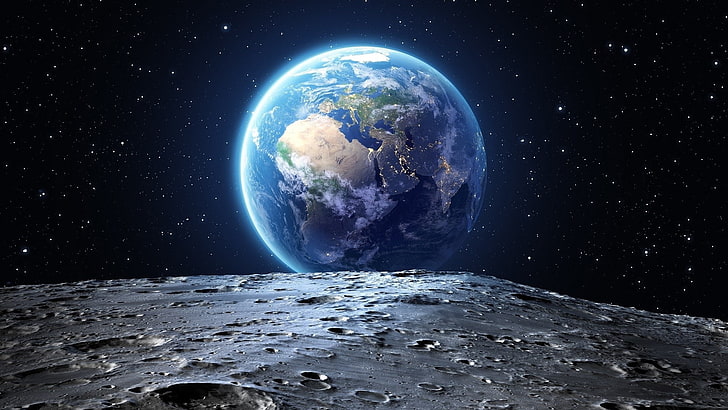 Dünya gezegen-Uzay HD Tema Duvar Kağıdı, Dünya gezegeni ve ay, HD masaüstü duvar kağıdı