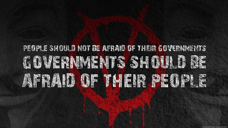 люди не должны бояться своего правительственного текста, V для Vendetta, Anonymous, типографии, кино, HD обои