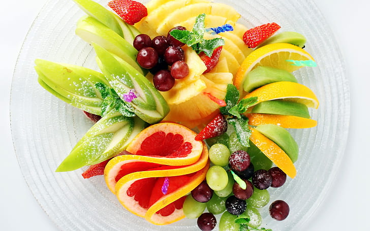 Fruit salad, strawberry, pineapple, kiwi, lemon, apple, grapes, Fruit, Salad, Strawberry, Pineapple, Kiwi, Lemon, Apple, Grapes, HD wallpaper