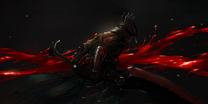 animated killer character, knight, blood, sword, Bloodborne, HD wallpaper