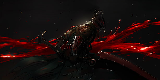 animated killer character, knight, blood, sword, Bloodborne, HD wallpaper HD wallpaper