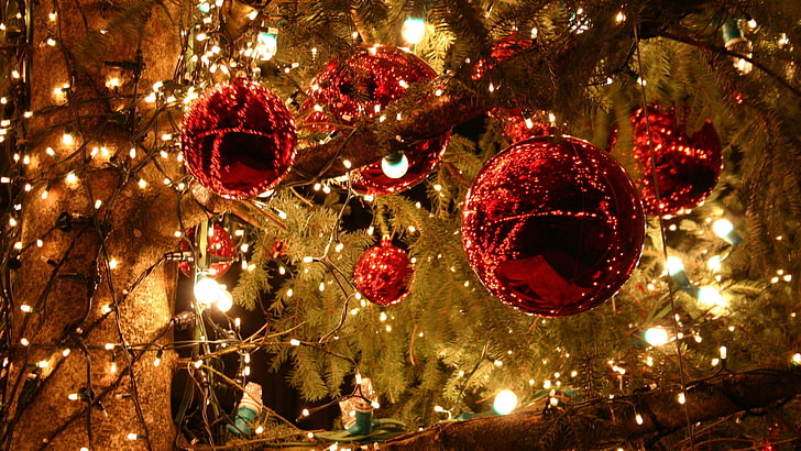 Adornos navideños, luces, Fondo de pantalla HD