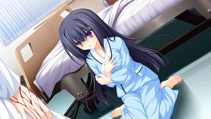 gray-haired female anime character, mikagami mamizu, lunaris filia, minase yukari, girl, pajamas, bed, HD wallpaper