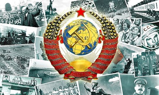 Soldaten, UdSSR, Lenin, Wappen, Gagarin, das Siegesbanner, HD-Hintergrundbild HD wallpaper