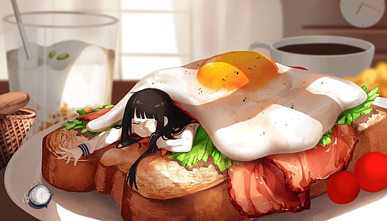 gadis sandwich, mengantuk, daging, Anime, Wallpaper HD HD wallpaper