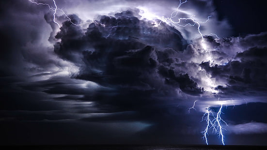 storm, lightning, skies, cloudy, sky, night, dark, HD wallpaper HD wallpaper