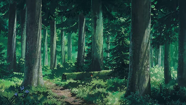 Studio Ghibli, clareira da floresta, floresta, paisagem, carvalho, natureza, HD papel de parede
