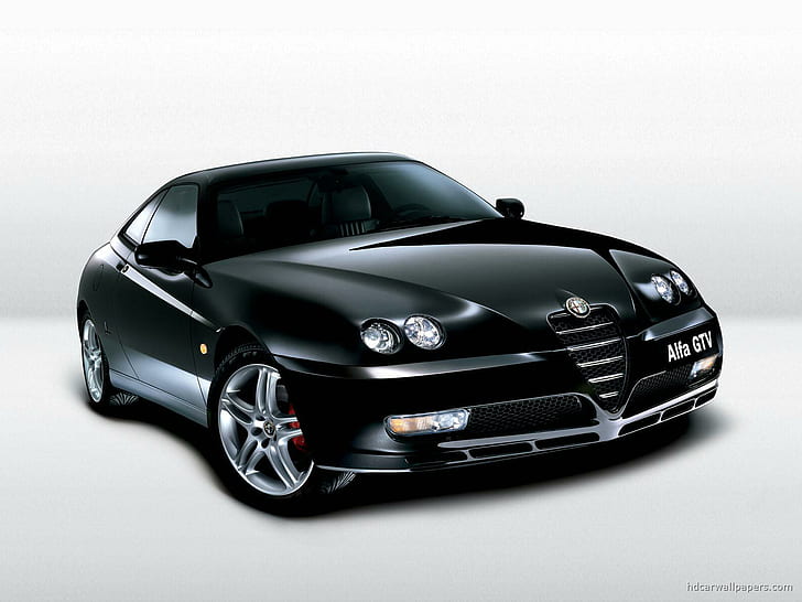Alfa Romeo GTV, black coupe, alfa, romeo, mobil, alfa romeo, Wallpaper HD