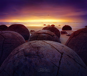 formasi batuan abu-abu, lansekap, Selandia Baru, Wallpaper HD HD wallpaper