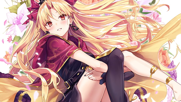 blonde, thick thigh, long hair, cape, red ribbon, Lancer (Fate/Grand Order), HD wallpaper